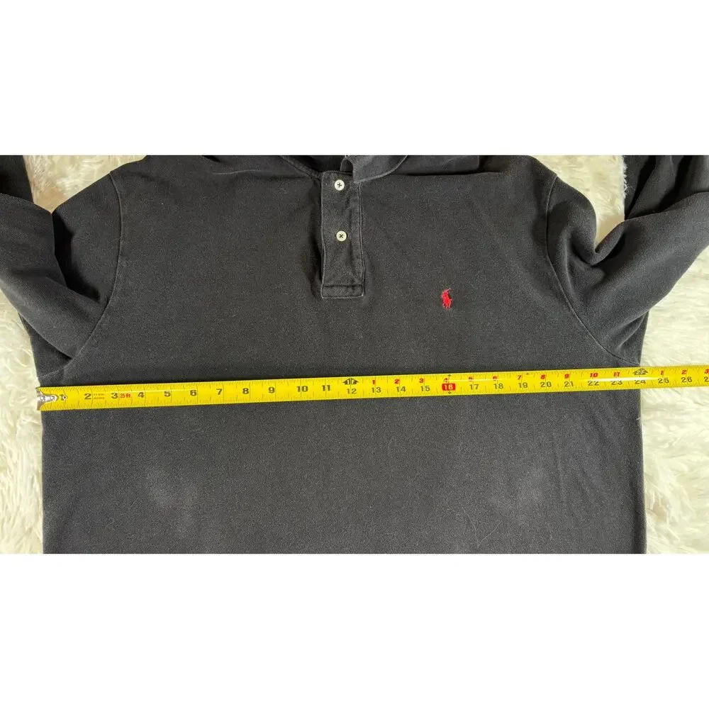 Polo Ralph Lauren Mens XL Black Long Sleeve Cotton Polo Shirt Collared Pony Logo